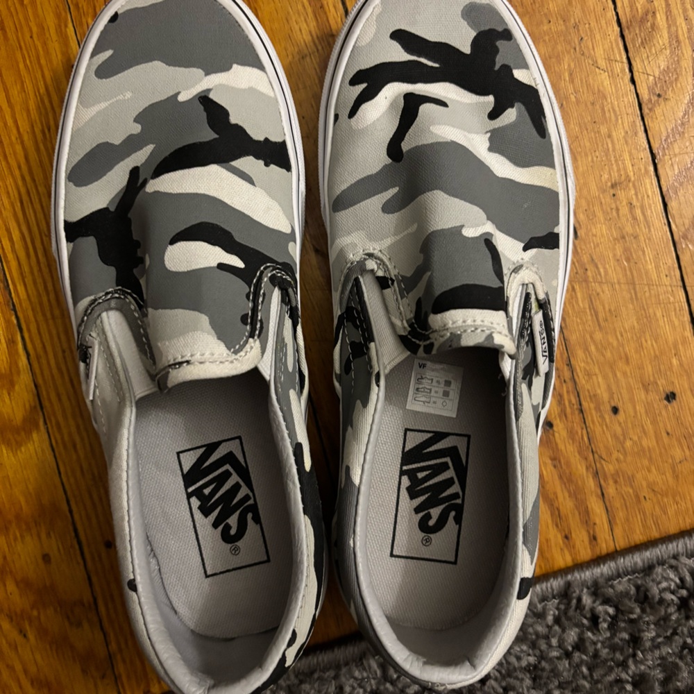 Vans Black and Gray Canvas Sneakers with Urban Camouflage